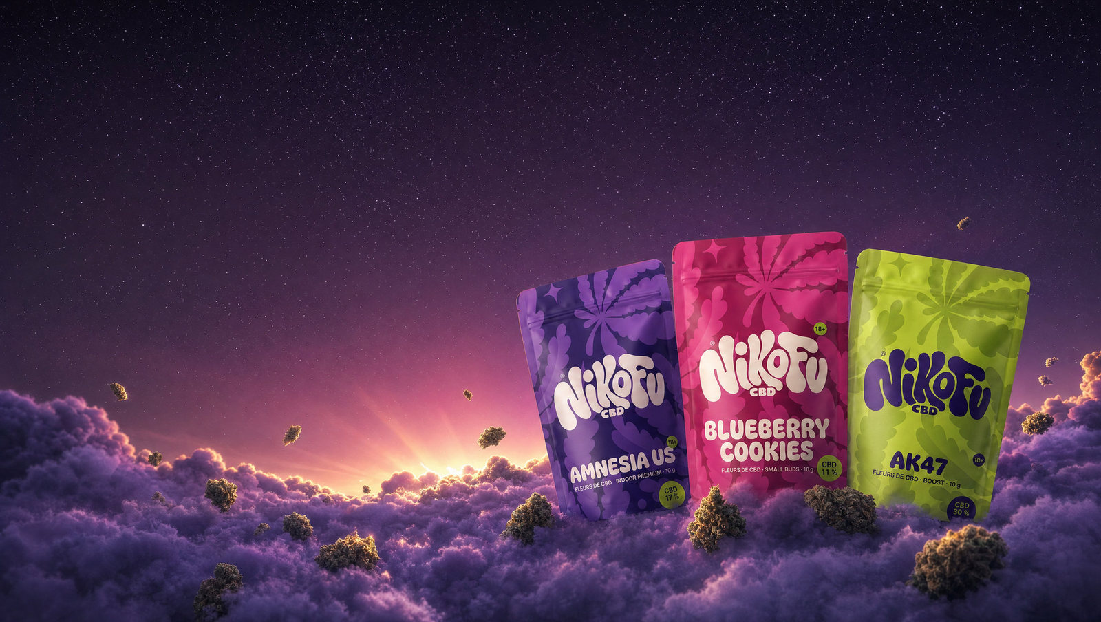 Les doypacks NikoFu au-dessus d’une mer de nuages violets